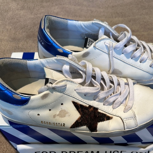 🐆Golden Goose Superstar Sneakers White Leather With Leopard Star - Size 39🐆 - Picture 1 of 9